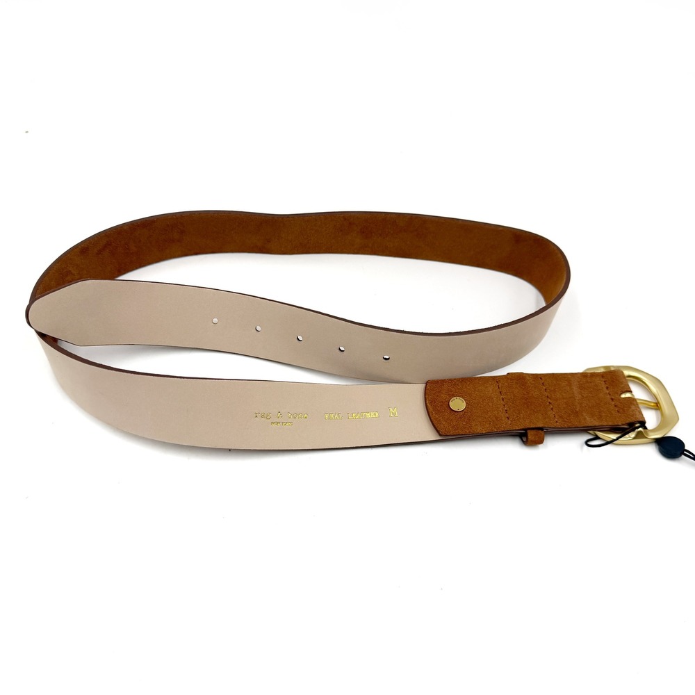 Rag & Bone Audrey Belt Pecan Brown Suede Gold Octagon Buckle Womens Sz M - Picture 6 of 7